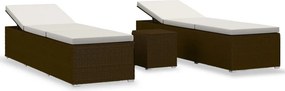 vidaXL 3 részes barna polyrattan kerti napozóágy szett asztallal