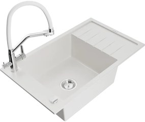Mexen Elias egymedencés gránit mosogatótálca csepegtetővel és Duo konyhai csapteleppel, fehér - 6511-20-671701-02