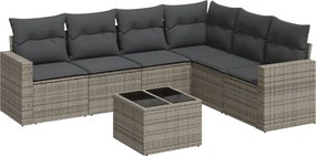 vidaXL 7 részes szürke polyrattan kerti ülőgarnitúra párnákkal