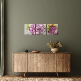 Kép - Virágok a falon pasztell színekben (órával) (90x30 cm)