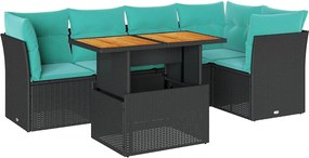 vidaXL 6 részes fekete polyrattan kerti ülőgarnitúra párnákkal