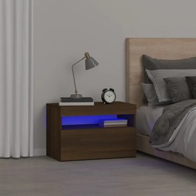 Barna tölgy színű éjjeliszekrény LED világítással 60x35x40 cm