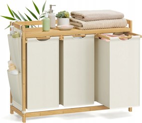 Bambusz szennyestartó kosár 3 x 50 L bambusz munkalap oldalsó rendszerező utántöltő