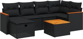 vidaXL 7 részes fekete polyrattan kerti ülőgarnitúra párnával