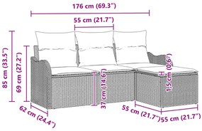 4 darabos kerti kanapészett párnákkal, bézs poli rattanból, 2 személyes kerti kanapé párnákkal, bézs poli rattanból
