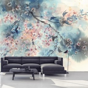 Fotótapéta - Cseresznyevirágok akvarell hatással (147x102 cm)