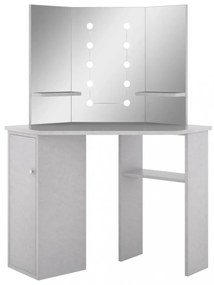 betonszürke sarok-fésülködőasztal LED-del 111x54x141,5 cm