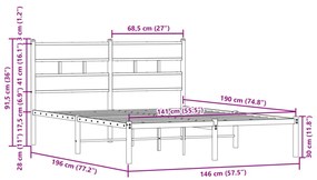 barna tölgy színű fejtámlás ágykeret matrac nélkül 140 x 190 cm