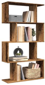 4 szintes antik fa színű fa elválasztó könyvespolc 70x24x129 cm