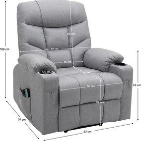 Állítható masszázs fotel, világosszürke, HUDSON