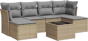 vidaXL 7 részes bézs polyrattan kerti ülőgarnitúra párnákkal