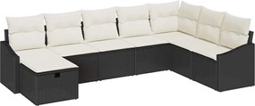 vidaXL Kerti Kanapé Szett párnával 8 pcs Fekete Poli rattan