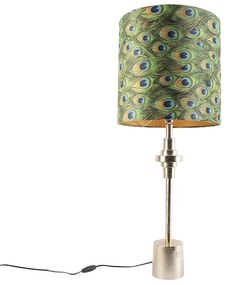 Art Deco asztali lámpa arany bársony árnyékolóval, páva mintával 40 cm - Diverso