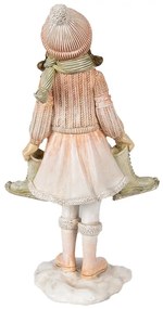 Rózsaszín ruhás kislány korcsolyával karácsonyi dekorációs figura
