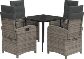 vidaXL 5 részes szürke polyrattan kerti étkezőgarnitúra párnával
