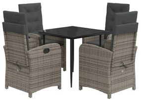 vidaXL 5 részes szürke polyrattan kerti étkezőgarnitúra párnával