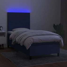 kék szövet rugós és LED-es ágy matraccal 90x200 cm