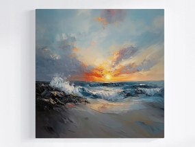 Vászonkép Canvas Kilátás Tenger Hullámok Tengerpart Naplemente Este 40x40