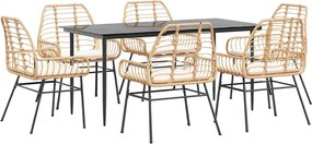 vidaXL 7 észes barna polyrattan üveg kerti étkezőgarnitúra párnával