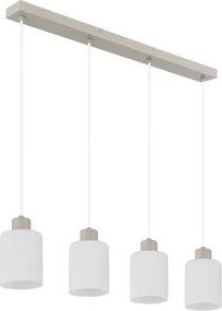 Globo 54114-4H Függeszték, matt homok színű fém, fehér üveg, átlátszó PVC kábel, HxSzxM: 720x100x1200mm, 4x E27 40W 230V izzók nélkül
