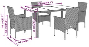 vidaXL5részes fekete polyrattan/akácfa kerti étkezőgarnitúra párnákkal
