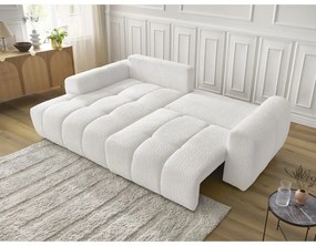 Fehér buklé kinyitható-tárolóhelyes sarokkanapé (bal oldali-heverő résszel) Roxelane – Bobochic Paris