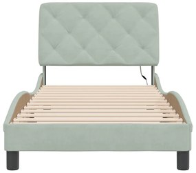 világosszürke bársony ágykeret LED-ekkel matrac nélkül 90 x 190 cm