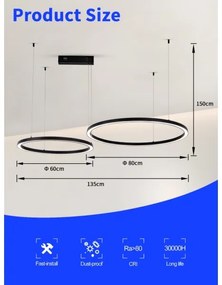 Immax NEO 07216L - LED dimmelhető FINO csillár 93W/230V 60/80cm fekete Tuya+DO