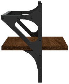 2 db barna tölgyszínű falipolc rúddal 40 x 25 x 30 cm
