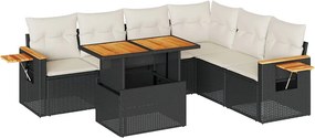 vidaXL 7 részes fekete polyrattan akácfa kerti ülőgarnitúra párnával