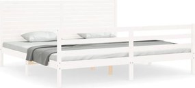 vidaXL fehér tömör fa ágykeret fejtámlával Super King Size