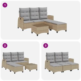 3 részes bézs polyrattan kerti ülőgarnitúra párnákkal L-alakú