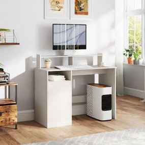 HOMCOM Modern Íróasztal Polccal Nyitott Rekeszes Ajtóval és Monitorállványal Tanuláshoz, Hálószobába, Otthoni Irodába 108x50x94 cm Krém | Aosom