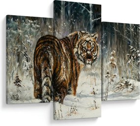 Kép - tigris a havas erdőben, olajfestmény (90x60 cm)