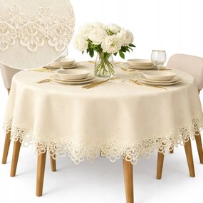 Abrosz Ecru foltálló kerek asztal gipiurával 110 cm Kör Krémszínű