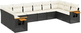 vidaXL 10 részes fekete polyrattan kerti ülőgarnitúra párnákkal