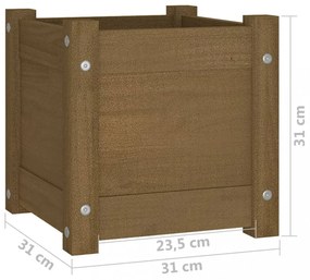 mézbarna tömör fenyőfa kerti virágtartó 31 x 31 x 31 cm