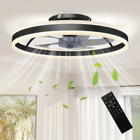 HOMCOM 45 W-os LED mennyezeti ventilátor lámpával, fordítható DC motorral, csendes, távirányítós, 6 sebesség, 3 színhőmérséklet, időzítő, Ø50 cm, feke