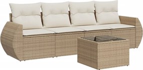 vidaXL 5 részes bézs polyrattan kerti ülőgarnitúra párnákkal