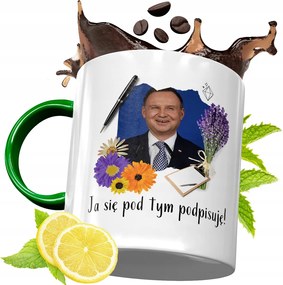Zöld Bögre Andrzej Duda Elnök Ajándék Nyomtatott Fotóval