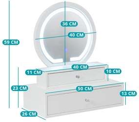 Asztalra tehető sminktükör 2 fiókkal