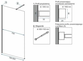Rea Aero, zuhanyparaván WALK-IN 80x195 cm + EVO polc és törölközőtartó, KPL-K0615