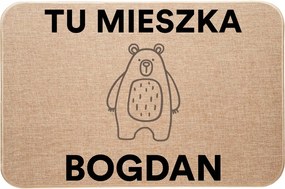 Lábtörlő lenvászon ajtó alá vicces nyomtatás Itt Él (Maci) az Ön neve