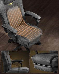 Ergonomikus gamer szék lábtartóval, állítható, galambszürke párnával