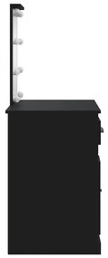 fekete fésülködőasztal LED-lámpákkal 130 x 50 x 132,5 cm