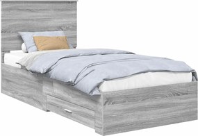 vidaXL Ágykeret fejtámlával fiókkal Szürke Sonoma 100 x 200 cm Faanyag