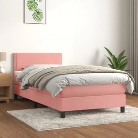 rózsaszín bársony rugós ágy matraccal 90 x 200 cm