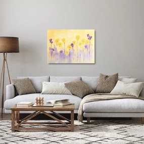 Üveg kép - Lila és sárga virágok (70x50 cm)
