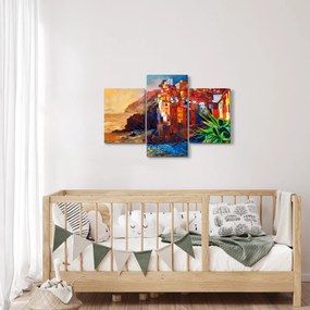 Kép - Falu Cinque Terre partján, az olasz riviérán, modern impresszionizmus (90x60 cm)
