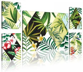 Vászonkép, 5 darabos Trópusi növények variálható elrendezésben